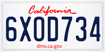 CA license plate 6XOD734