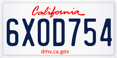 CA license plate 6XOD754