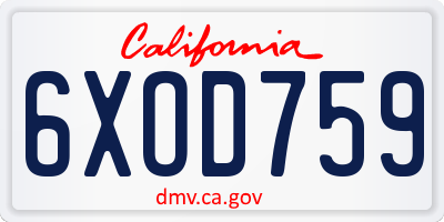 CA license plate 6XOD759