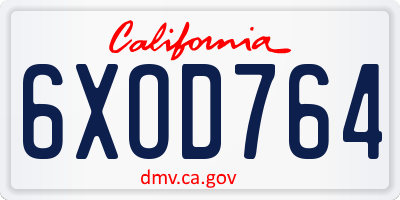 CA license plate 6XOD764