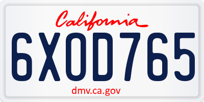 CA license plate 6XOD765