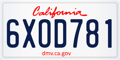 CA license plate 6XOD781