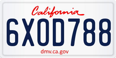 CA license plate 6XOD788