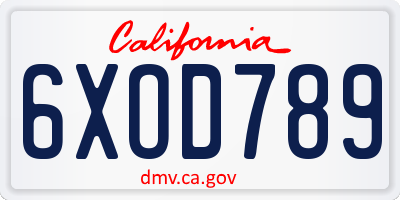 CA license plate 6XOD789