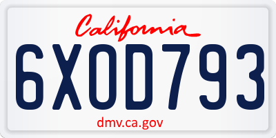 CA license plate 6XOD793