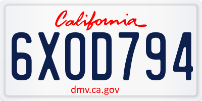 CA license plate 6XOD794