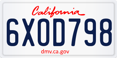 CA license plate 6XOD798