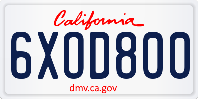 CA license plate 6XOD800