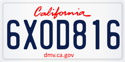 CA license plate 6XOD816