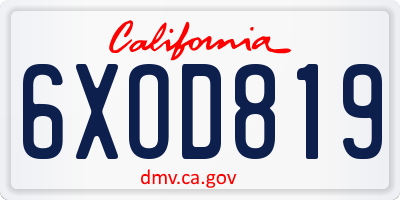 CA license plate 6XOD819