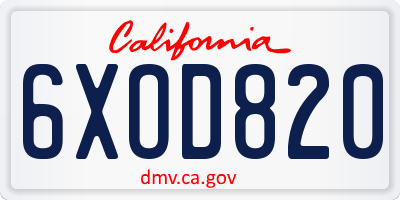 CA license plate 6XOD820