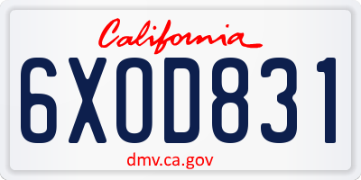 CA license plate 6XOD831