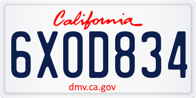 CA license plate 6XOD834