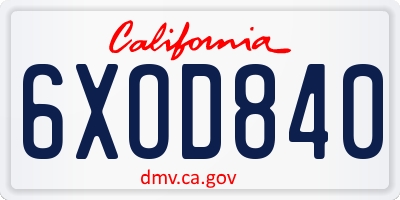 CA license plate 6XOD840