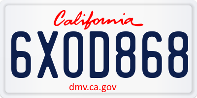 CA license plate 6XOD868