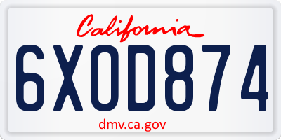 CA license plate 6XOD874