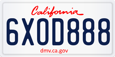 CA license plate 6XOD888