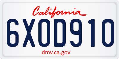 CA license plate 6XOD910