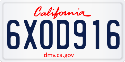 CA license plate 6XOD916