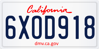 CA license plate 6XOD918