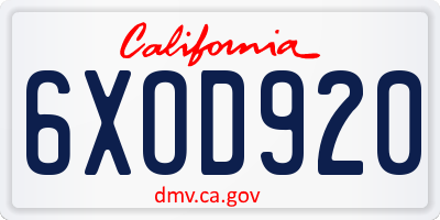 CA license plate 6XOD920