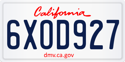 CA license plate 6XOD927