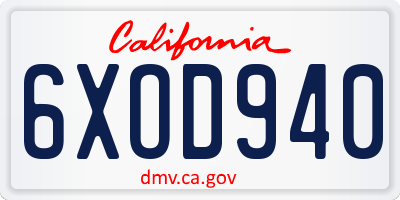 CA license plate 6XOD940