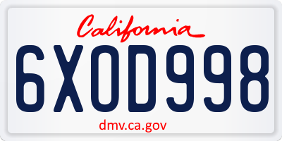 CA license plate 6XOD998