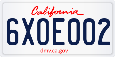 CA license plate 6XOE002