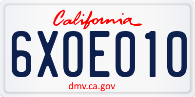 CA license plate 6XOE010