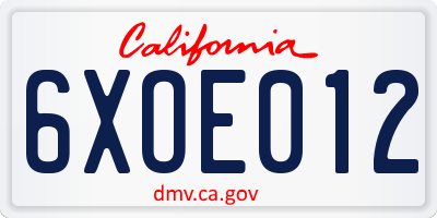CA license plate 6XOE012