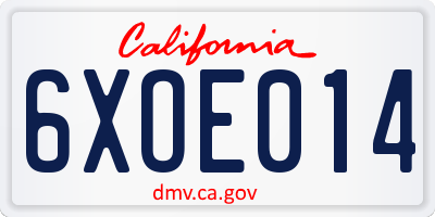CA license plate 6XOE014