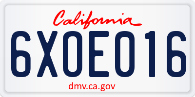 CA license plate 6XOE016
