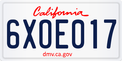 CA license plate 6XOE017