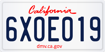 CA license plate 6XOE019