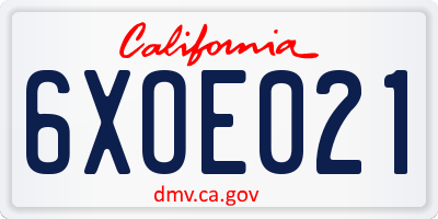 CA license plate 6XOE021