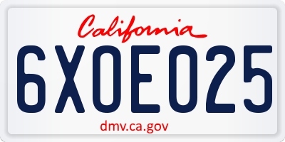 CA license plate 6XOE025