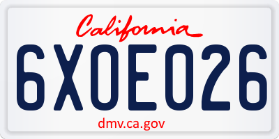 CA license plate 6XOE026