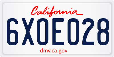 CA license plate 6XOE028