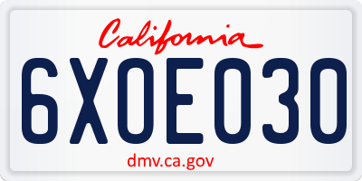 CA license plate 6XOE030