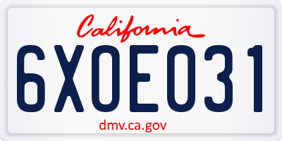 CA license plate 6XOE031