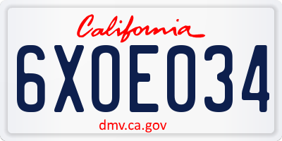 CA license plate 6XOE034