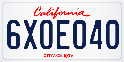 CA license plate 6XOE040