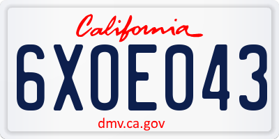 CA license plate 6XOE043