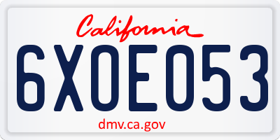 CA license plate 6XOE053