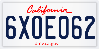 CA license plate 6XOE062