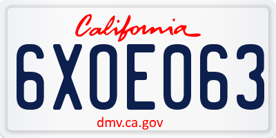 CA license plate 6XOE063