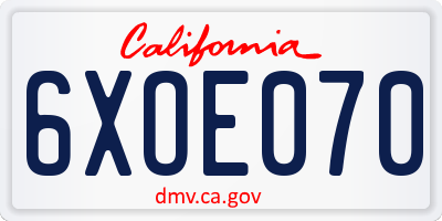 CA license plate 6XOE070