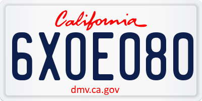 CA license plate 6XOE080
