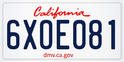 CA license plate 6XOE081